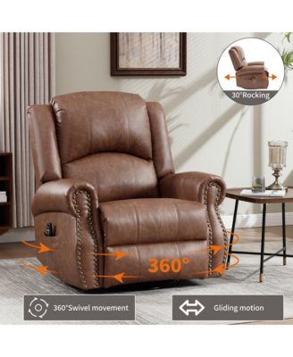 Faux Leather Recliner Chair Rocker Swivel Chair Manual Recliner with Heat & Massage