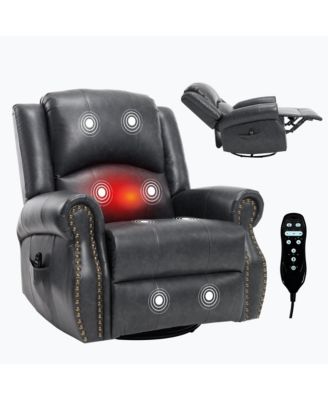 Faux Leather Recliner Chair Rocker Swivel Chair Manual Recliner with Heat & Massage