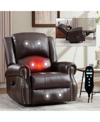Faux Leather Recliner Chair Rocker Swivel Chair Manual Recliner with Heat & Massage