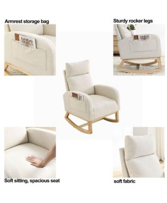 27.6" W Modern Accent High Backrest Living Room Lounge Arm Rocking Chair, Two Side Pocket