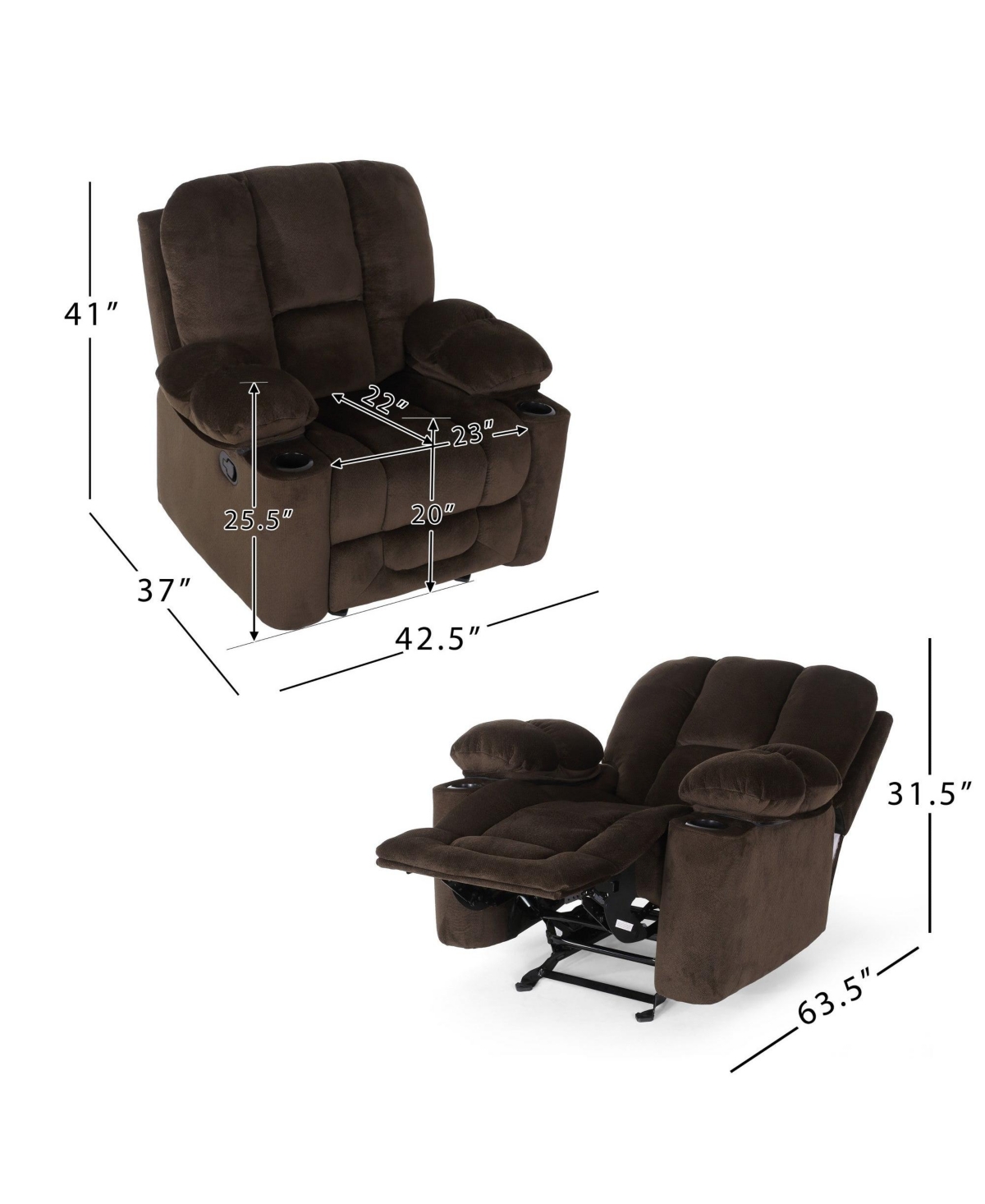 Boyel Living 42.5" Wide Fabric Manual Recliner Chair with Dual Cup Holders