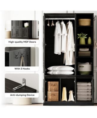 Black Armoire Wardrobe Closet 70" H, 5 Doors Bedroom Wooden Wardrobe with 4 Storage Shelves and Hanging Rod