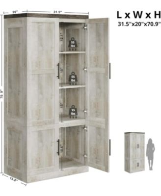 Rustic White Large Wardrobe Closet with Hanging Rod and 2 Doors