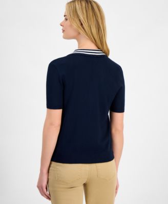 Women's Striped Johnny-Collar Sweater