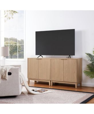 1 Pc. Natural Wood  Fluted Design with Brass Handles  Accent Cabinet