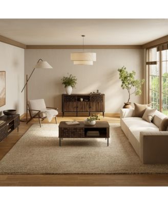 Dark Oak with Basket Weave Design Manufactured Wood 1-Sliding Door Coffee Table