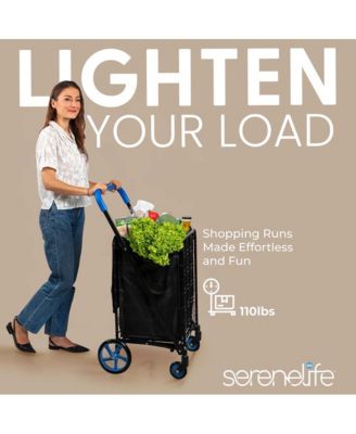 Folding Utility Cart with Liner, Heavy-Duty, 360&amp;#xB0; Swivel Wheels, 70 lb Capacity, Portable for Groceries, Laundry &amp; More (Red)