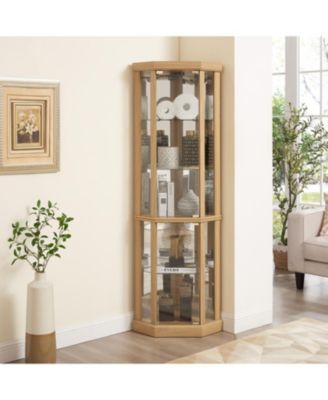 Lighted Corner Curio Cabinet - Light Oak