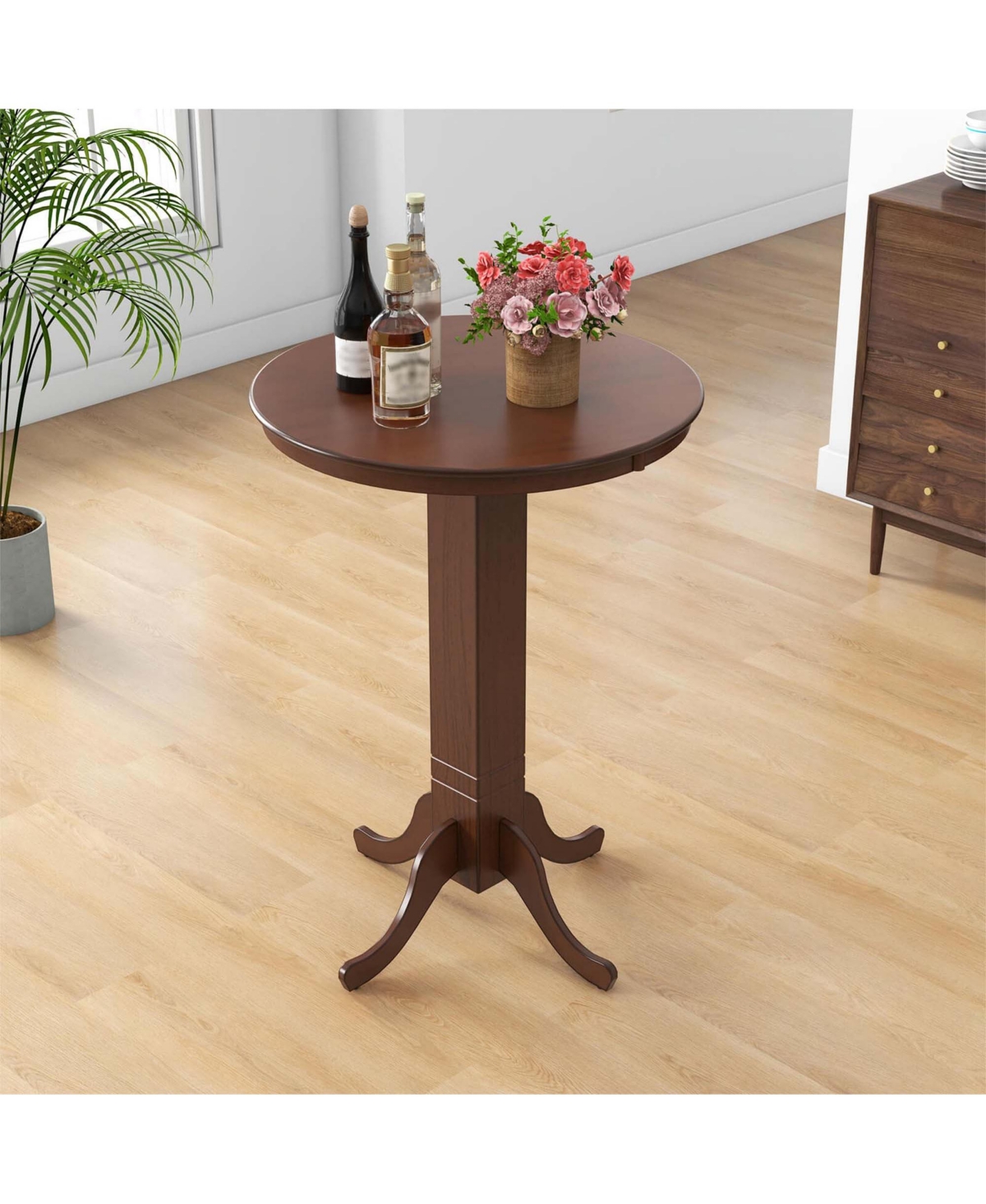 Costway 30 Inch Wood Pub Round Dining Table with Pedestal Base Kitchen Diner Table