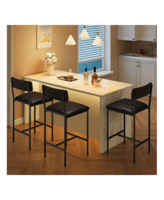 Bar Stools Set Of 2, Counter Height Bar Stools With Footrest, PU Leather Kitchen Barstools, Bar Chairs For Kitchen Island