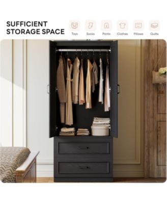 Black Armoire Wardrobe Closet with 2 Doors and 2 Drawers