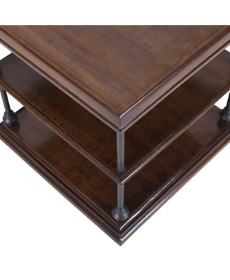 Larson Modern Industrial Square Solid Wood End Table with Storage Shelves
