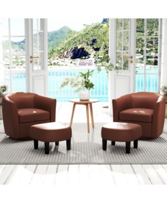 Swivel Barrel Chair with Ottoman Footrest Curved Backrest