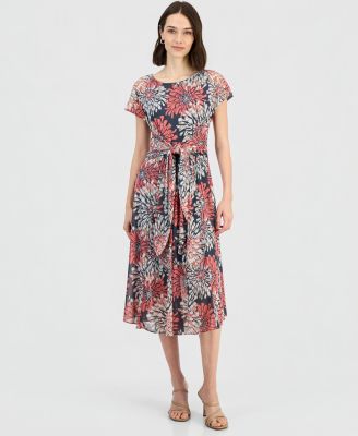 Women's Short-Sleeve Tie-Front Midi Dress