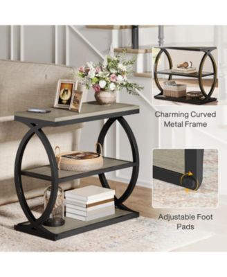 End Table, Narrow 3-Tier End Table for Living Room, Industrial Wooden Side Table with Metal Frame