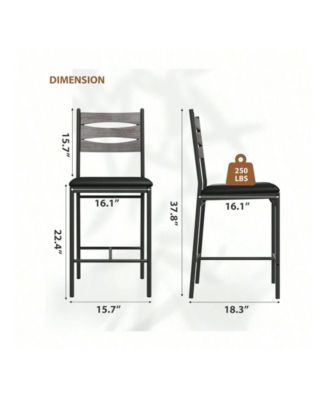 Bar Stools Set Of 2, Wooden Barstools, Faux Leather Upholstered Bar Chair With Back & Footrest & Thick Cushion