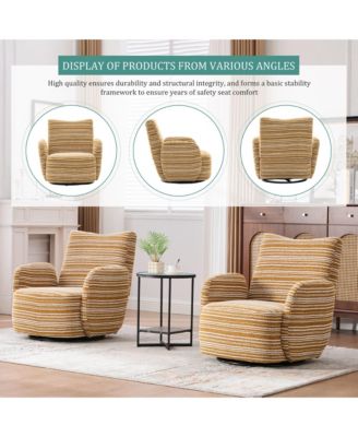 Modern 360° Swivel Leisure Chair Fabric Striped Armrest Swivel Chair for Living Room, Balcony and Bedroom
