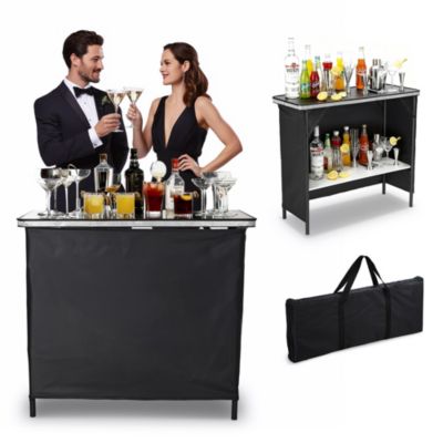 EZ GO Portable Bar Table Shimmer Decor with Carry Bag Black Skirt for Wedding Camping Tradeshow Party