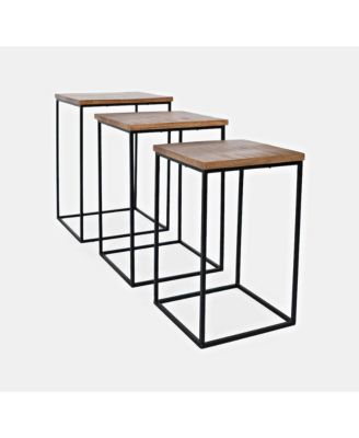 Brody Square Modern Rustic Solid Wood and Metal Nesting End Tables - Set of 3