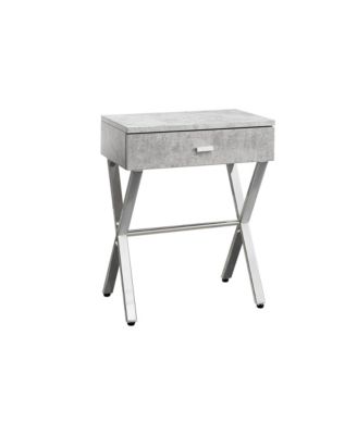 Accent Table, Side, End, Nightstand, Lamp, Storage Drawer, Living Room, Bedroom, Grey Laminate, Chrome Metal, Contemporary, Modern