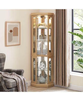 Elegant Corner Curio Cabinet with Glass Doors Mirrored Panels and Adjustable Shelves