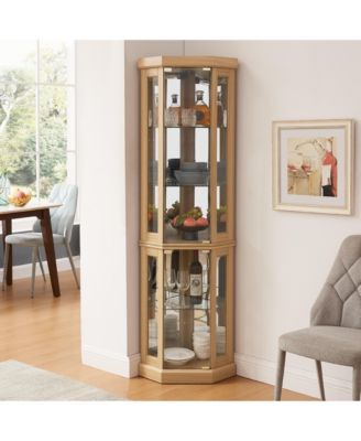 Elegant Corner Curio Cabinet with Glass Doors Mirrored Panels and Adjustable Shelves