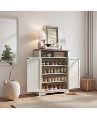 Farmhouse Shoe Cabinet Adjustable 4 Tier Rustic Storage Bench Entryway Hallway