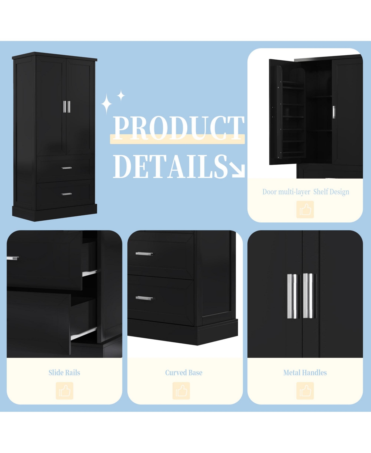 Lovmor Adjustable Shelf Storage Cabinet with Door Shelves