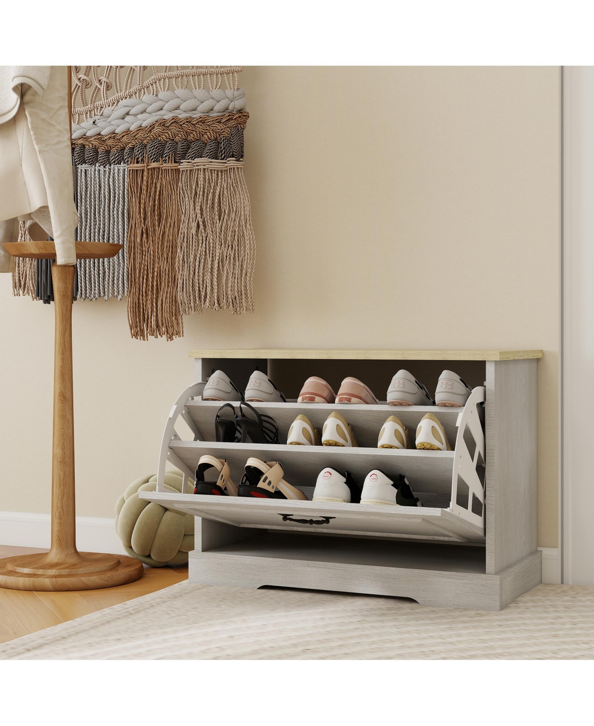 Lovmor Modern Entryway Shoe Storage Bench with Flip Top Drawer