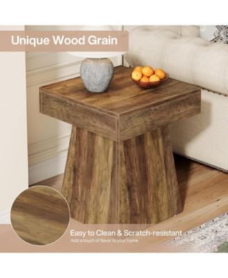 Small End Table, Rustic Square Side Table with Wide Base, Farmhouse Small Nightstand Beside Bed, Next to Armchair, for Living Room, Brown