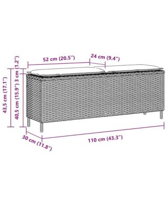 Patio Bench with Cushion Black 43.3"x11.8"x15.9" Poly Rattan