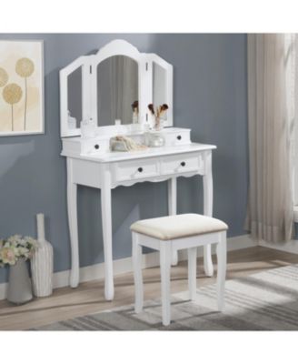Streamdale Sanlo Wooden Vanity Make Up Table and Stool Set, White