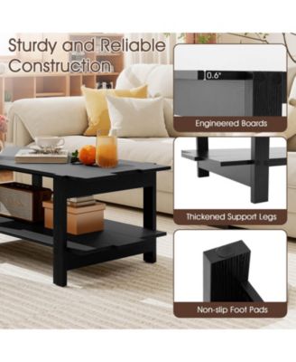 2-Tier Coffee Table Irregular Center Table with Open Storage Shelf Cocktail Table
