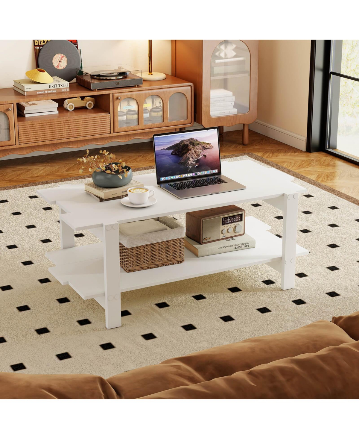 Costway 2-Tier Coffee Table Irregular Center with Open Storage Shelf Cocktail
