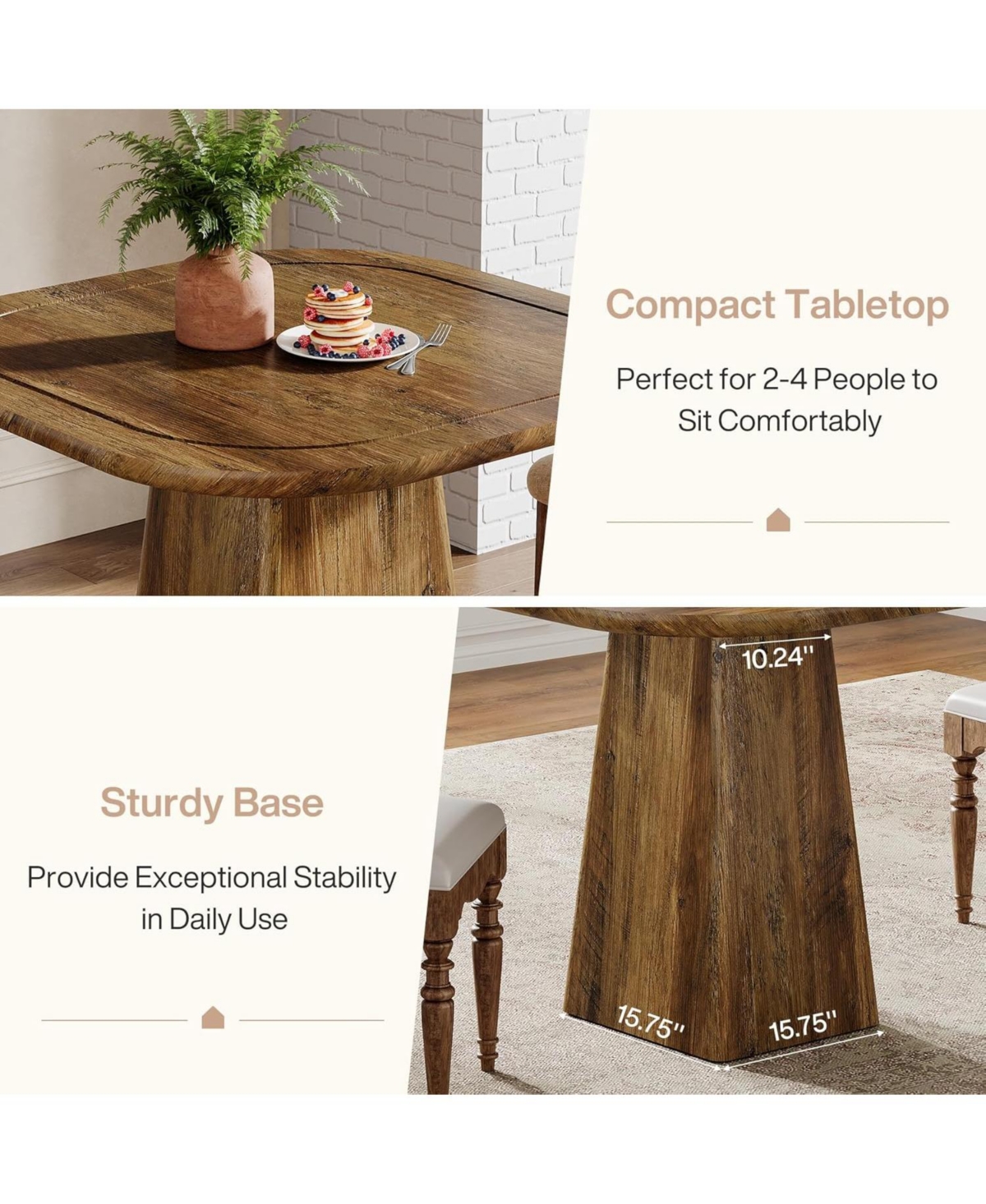 Tribesigns Square Dining Table for 2-4, 31.5" Farmhouse Small Kitchen Table with Heavy-Duty Pedestal Base