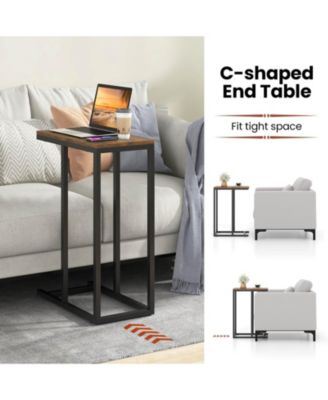 C-shaped Side Table Industrial Sofa Table with Heavy-duty Metal Frame