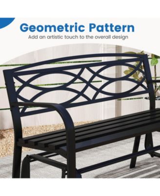2-Person Outdoor Glider Bench with Metal Frame Armrests Geometric Backrest