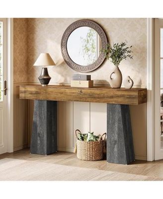 Farmhouse Entryway Table, 63-Inch Long Wooden Sofa Console Table, Rustic Console Behind Couch