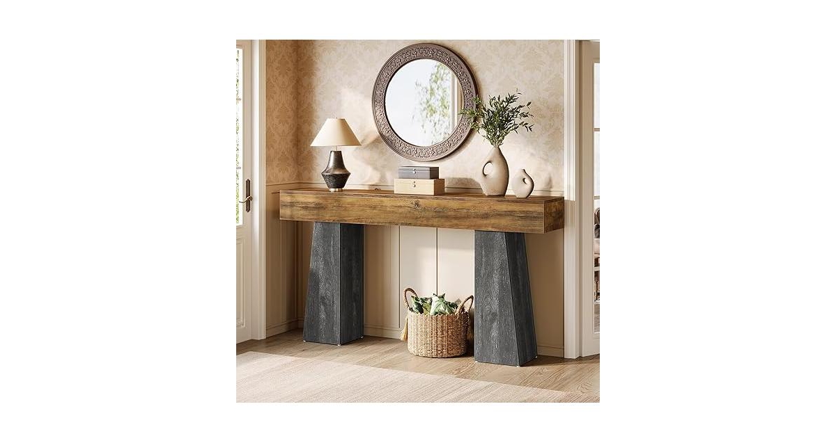 Tribesigns Farmhouse Entryway Table, 63-Inch Long Wooden Sofa Console Table, Rustic Console Behind Couch