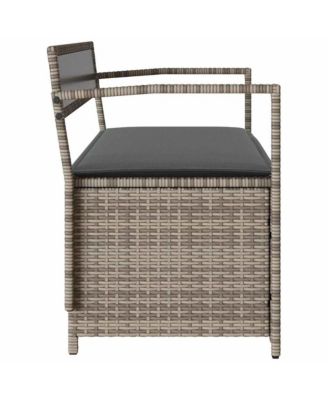 Garden Storage Bench with Cushion Grey Poly Rattan