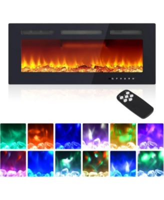 40" Wall Mounted/Recessed Electric Fireplace, 12 Flame Colors, Remote Control, 750/1500W, Log & Crystal