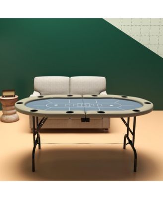 70" Oval Foldable Poker Table with Cup Holders – Seats 10 Players, Casino Layout