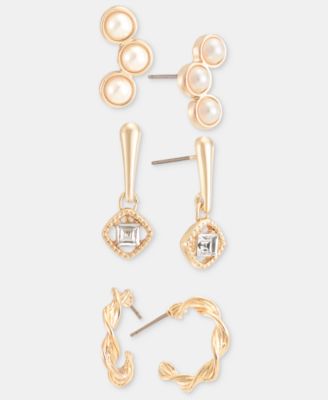 3-Pc. Set Crystal & Imitation Pearl Earrings
