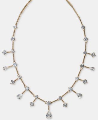 Cubic Zirconia Bar Stationed Statement Necklace, 16" + 3" extender