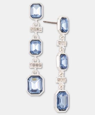 Pav&eacute; Bar & Emerald-Cut Stone Linear Drop Earrings