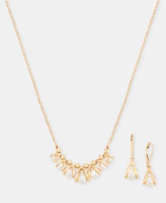 Caged Imitation Pearl Statement Necklace & Drop Earrings Set 