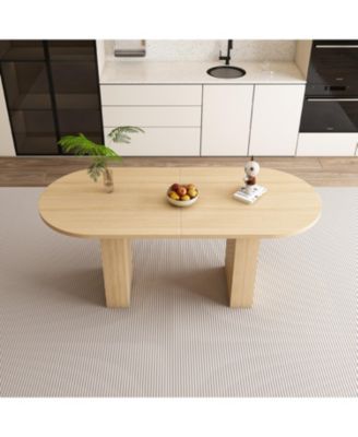 Oval Farmhouse Dining Table, 62.9 Inch, Natural Finish