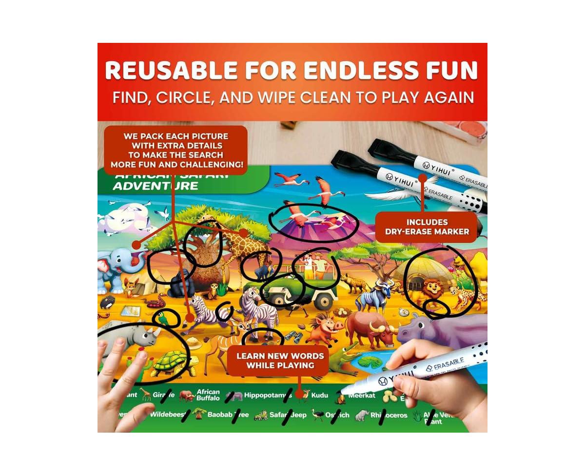 Quokka Busy Book Handwriting Practice for Kids - Search & Find - Activity Cards for Kids 3-8 – Reusable Mats with Dry-Erase Marker