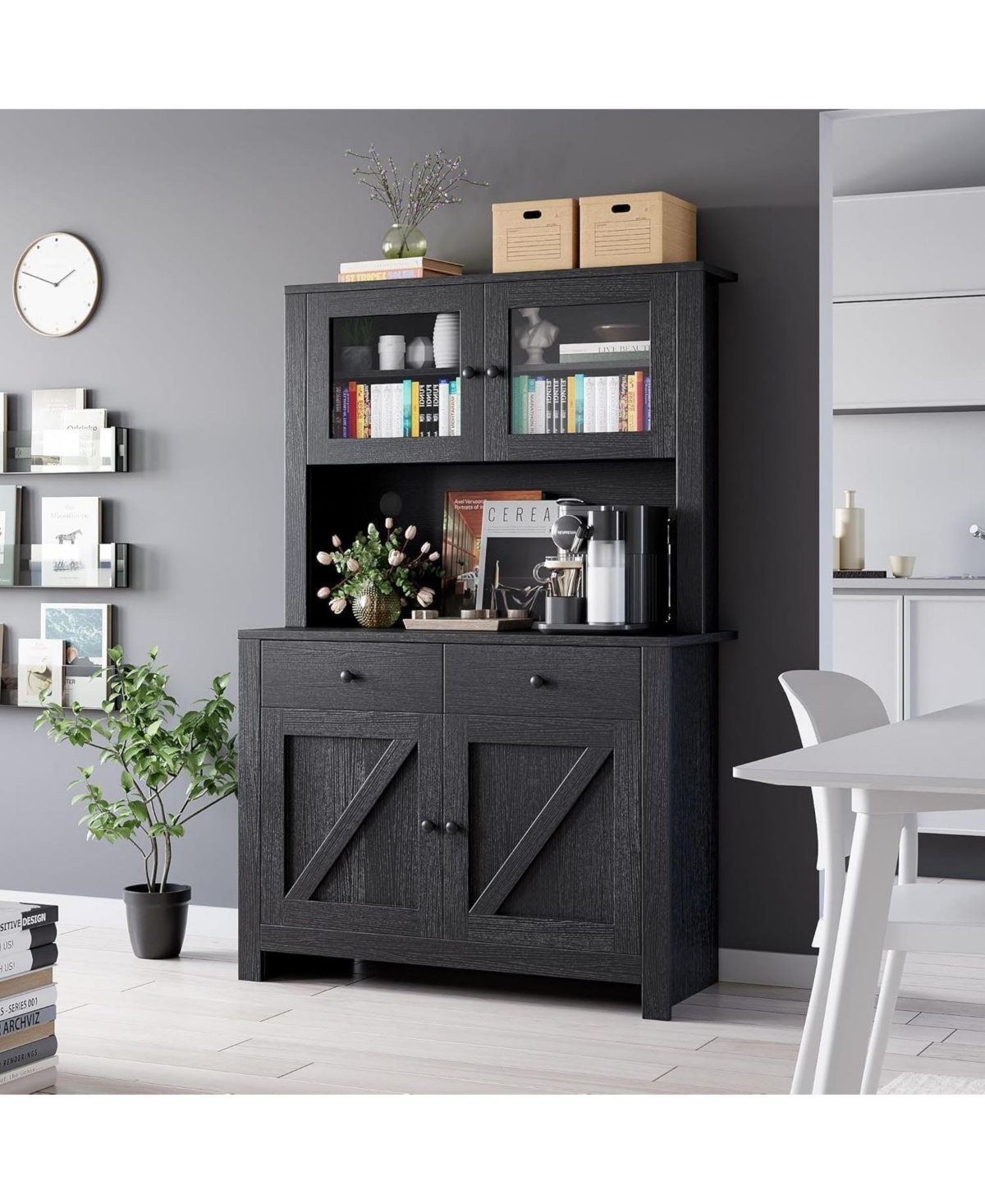 gaomon Kitchen Pantry Storage Cabinet, Freestanding Hutch Cabinet with Buffet Cupboard, Tall Cabinets Adjustable Shelves