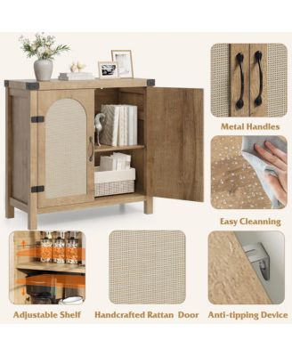 Rattan Sideboard Buffet Cabinets with Storage, Farmhouse Kitchen Accent Storage Cabinet
